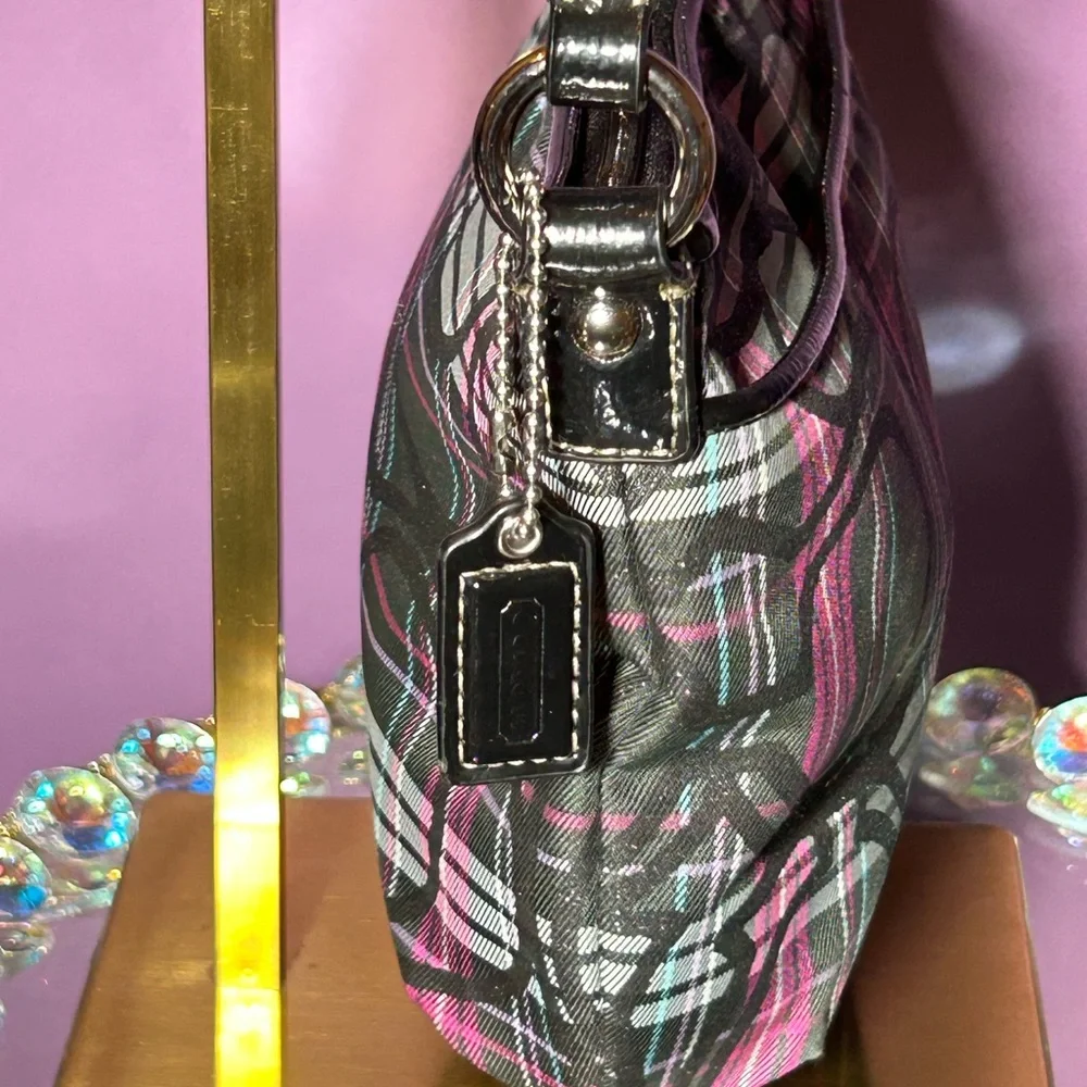 Coach Tartan Black and Pink Plaid Crossbody Approx. 8.5” x 6” - Picture 5 of 9